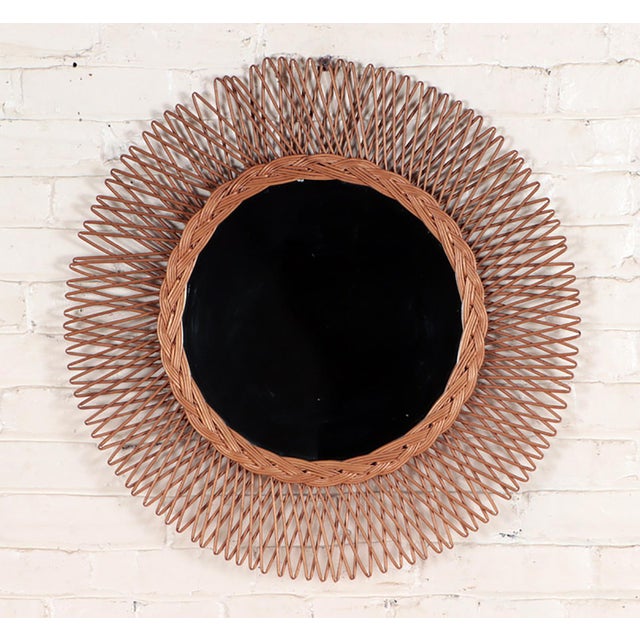 Vintage French Rattan Circular Mirror For Sale - Image 4 of 4