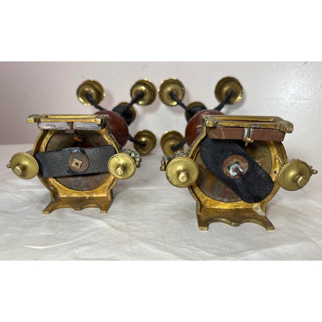 Pair Antique Ornate 1800's Patinated Gilt Bronze Marble Neoclassical Candelabras For Sale - Image 14 of 14