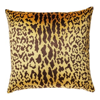 Scalamandre 22" x 22" Leopard Velvet Pillow in Gold / Brown For Sale