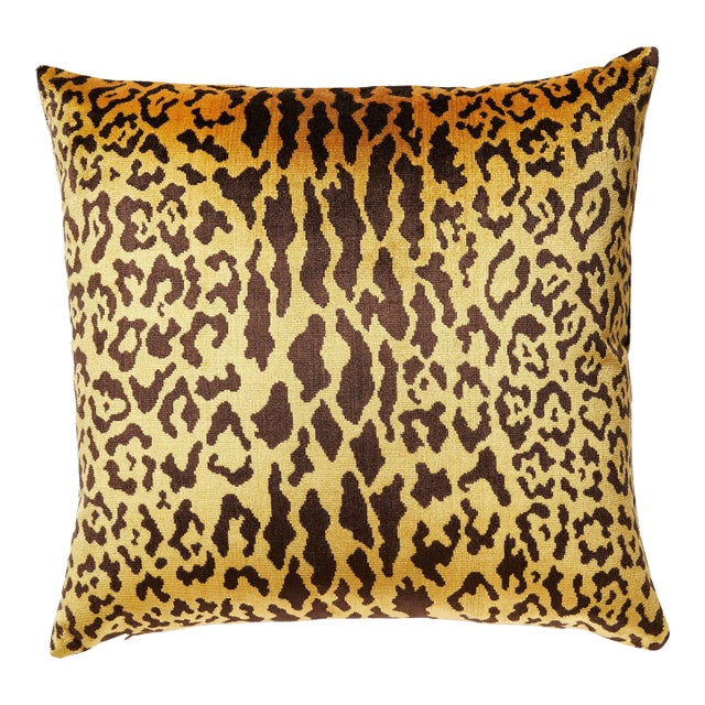 Scalamandre 22" x 22" Leopard Velvet Pillow in Gold / Brown For Sale