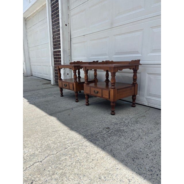 Vintage Maple Nightstands | Pair of Early American Bedside Tables For Sale - Image 4 of 12