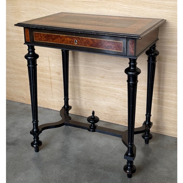 Late 19th Century Sewing or Side Table Napoleon III Wood Marquetry France For Sale - Image 4 of 17