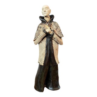 Signed Studio Ceramic Figurative Sculpture of a Cloaked Figure For Sale