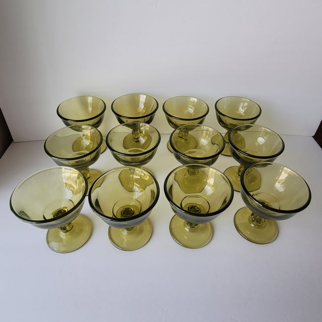 Vintage Tiffin-Franciscan Canterbury Greenbriar Hand Blown Green Stem Glasses Set of 12 Each measures approx 4.25" tall x...