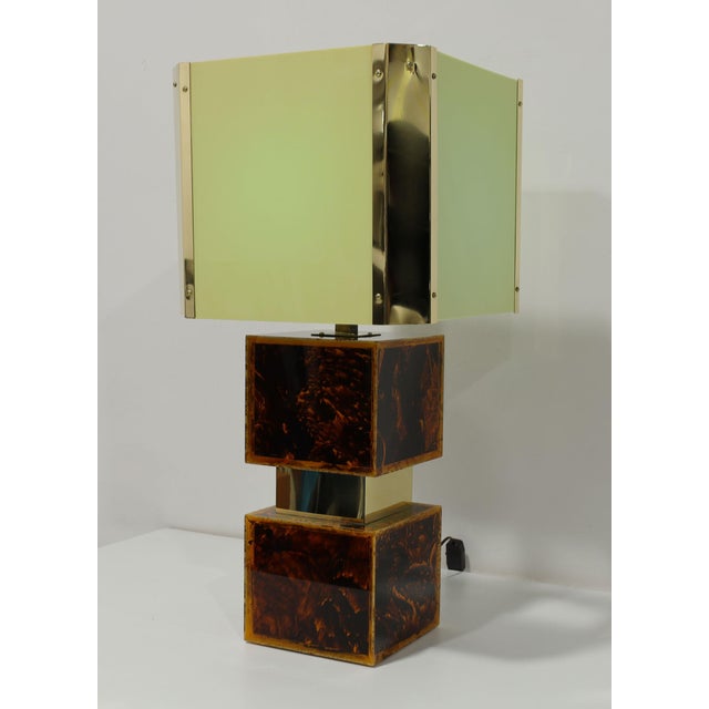 Metal 1970s Brazilian Acrylic, Resin and Brass Custom Table Lamps - a Pair For Sale - Image 7 of 11