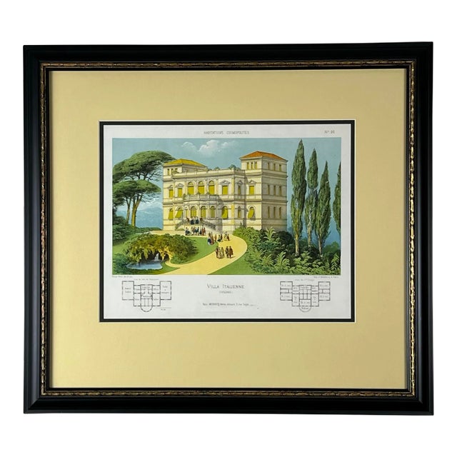 Late 19th-Century Lithograph of Tuscan Villa For Sale