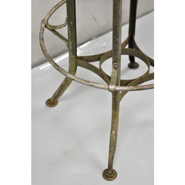 Early 20th Century Industrial Toledo Metal Co Steel & Wood Adjustable Drafting Stool Chair For Sale - Image 11 of 12
