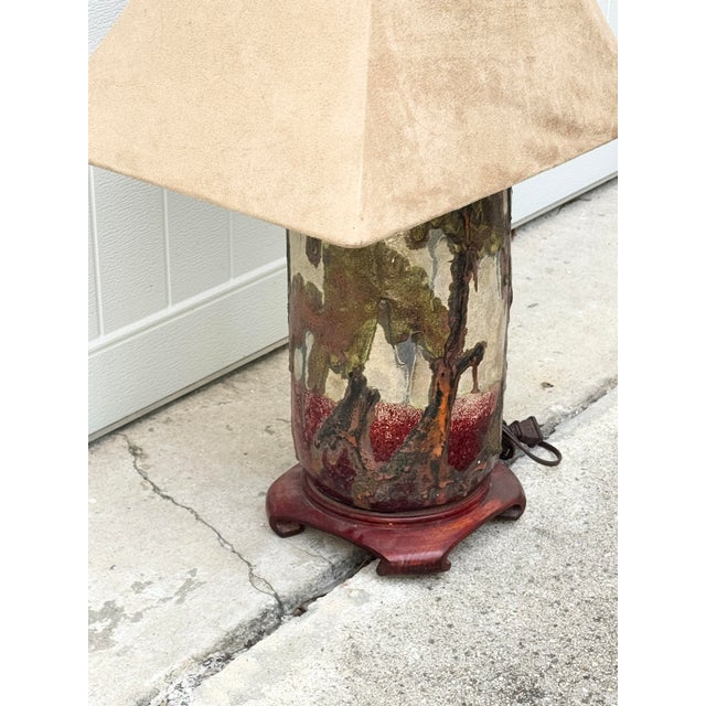 Rustic Vintage Handmade Louisiana Cypress Swamp Scene Pottery Table Lamp For Sale - Image 3 of 11
