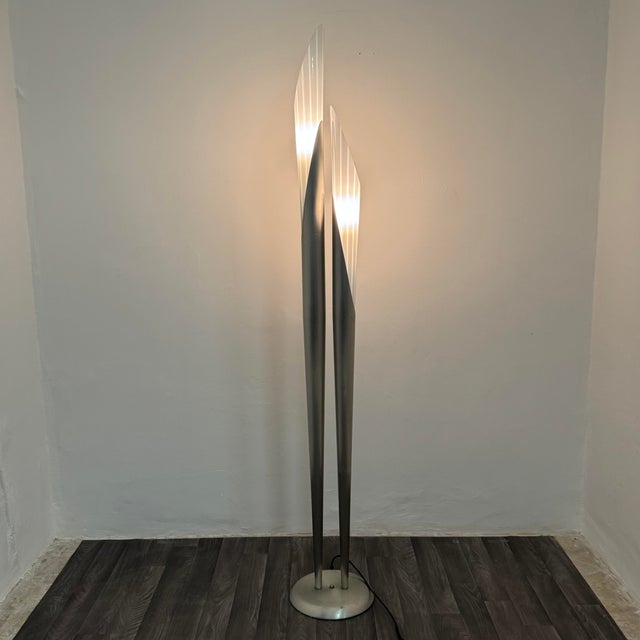 Vintage Floor Lamp with 2 Metal and Glass Stems, 1980s For Sale - Image 4 of 13