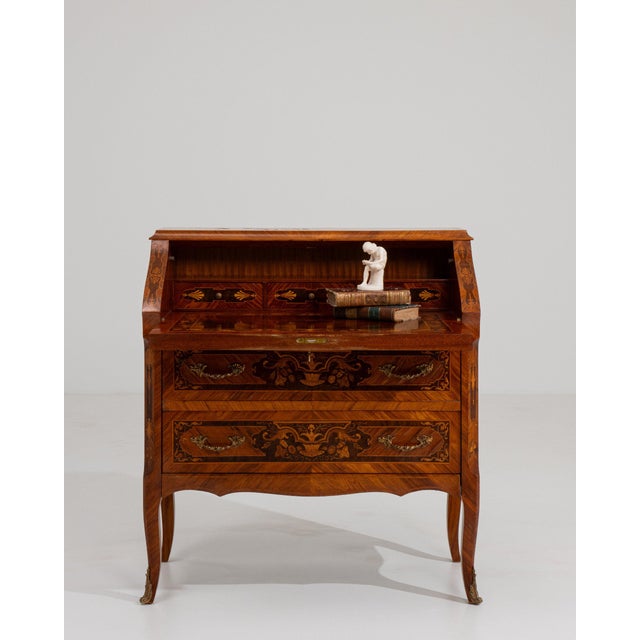Brown Early 19th Century France Louis XV Brown Wood Writing Desk For Sale - Image 8 of 11