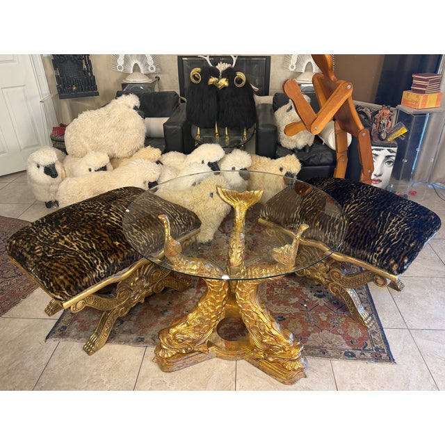 Vintage Hollywood Regency Gold Koi Fish With Round Glass Top Dining Table For Sale - Image 9 of 10