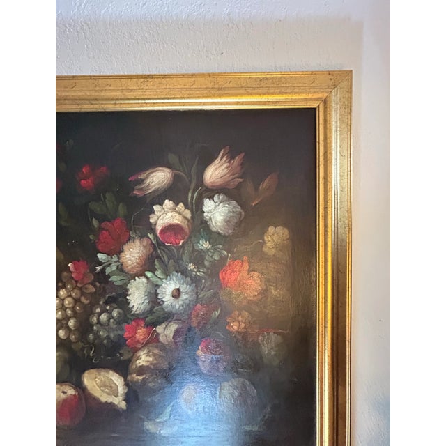 Traditional Antique Still Life Painting With Fruit and Flower. For Sale - Image 3 of 5