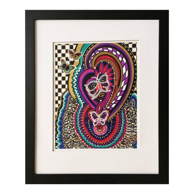 Framed Abstract "Behind the Tapestry" Mixed Media on Paper by Laurel Rosenberg For Sale