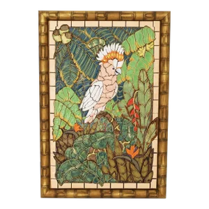 Wall Hanging Jungle Mosaic Tile Panel With Cockatoo or Bird