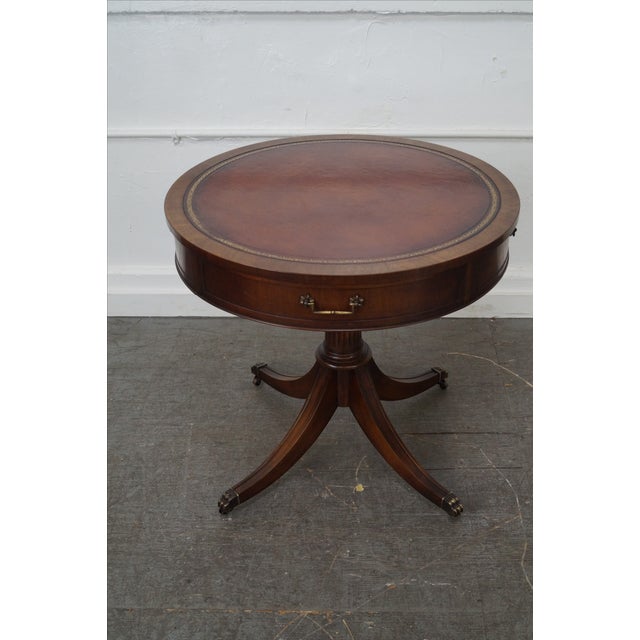 Weiman 1940s Mahogany Round Leather Top Drum Table Chairish