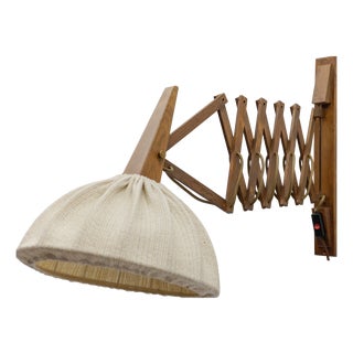 Scandinavian Scissor Wall Lamp in Wood and Fabric, 1960s For Sale