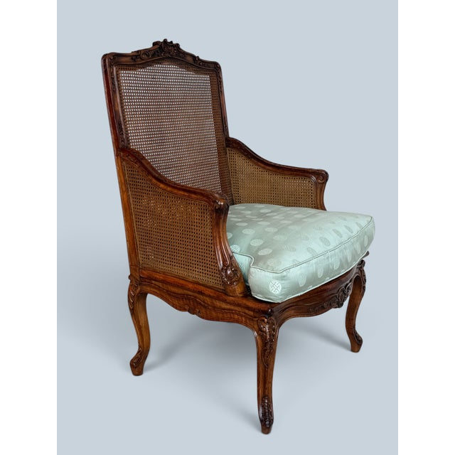 Wood Vintage Louis XV Style Caned Bergère Walnut Chair For Sale - Image 7 of 13