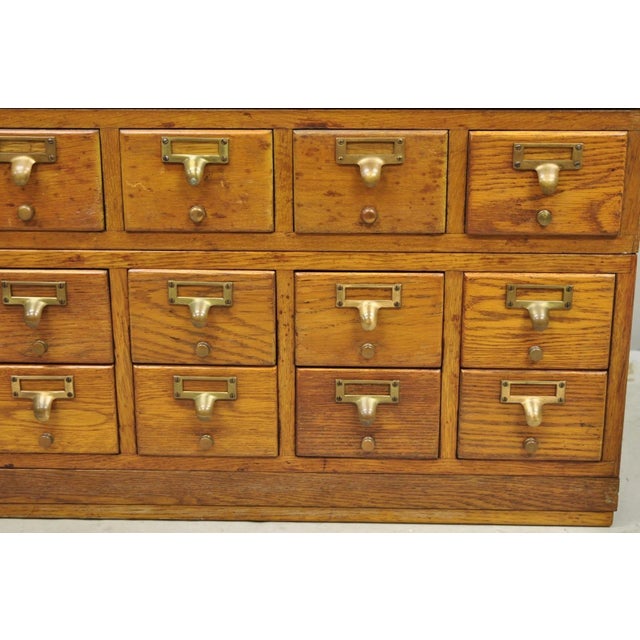 Wood Antique Arts & Crafts Library 15 Drawer Mission Oak Stacking Card File Cabinet For Sale - Image 7 of 18