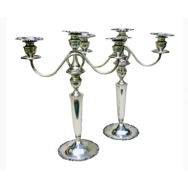 Pair of Antique Convertible Sterling Silver 3-Light Georgian Revival Candelabra, Circa 1950 For Sale - Image 10 of 18