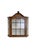 A charming mid-century walnut veneer display cabinet with a glass door and white scalloped shelves inside. The cabinet...