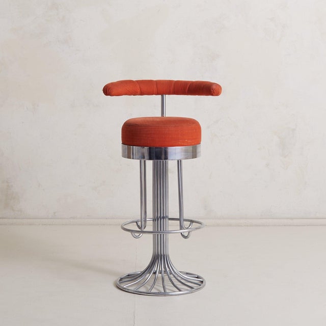 Italian Chrome Bar Stool in Original Orange Upholstery, 1970s - 3 Available For Sale - Image 10 of 11