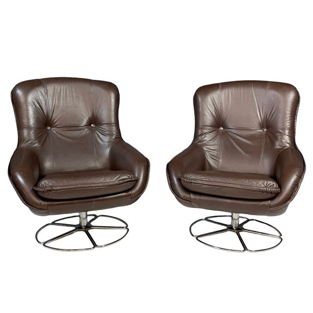 Leather Swivel Armchairs from PEEM, Finland, 1970s, Set of 2 For Sale - Image 13 of 13