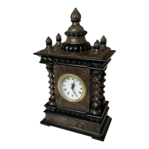 English Style Brass and Brown Marble Mantle Wind-Up Clock