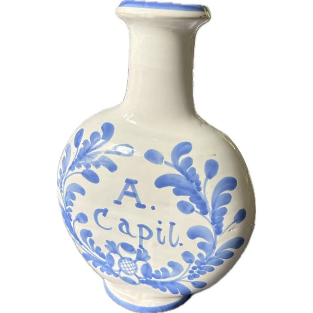 Antique 1910s French Blue & White Terracotta Apothecary Vase For Sale - Image 4 of 6