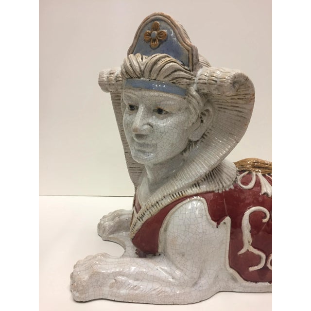 Glazed Terra Cotta Sculpture of an Egyptian Sphinx For Sale In Philadelphia - Image 6 of 11