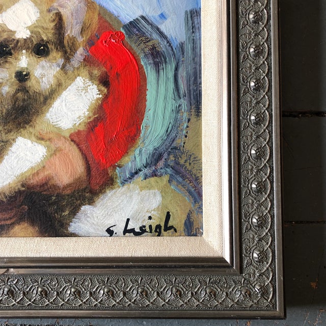 Original painting over found Vintage print on cardboard Signed bottom right 11x14 overall size with vintage frame with...