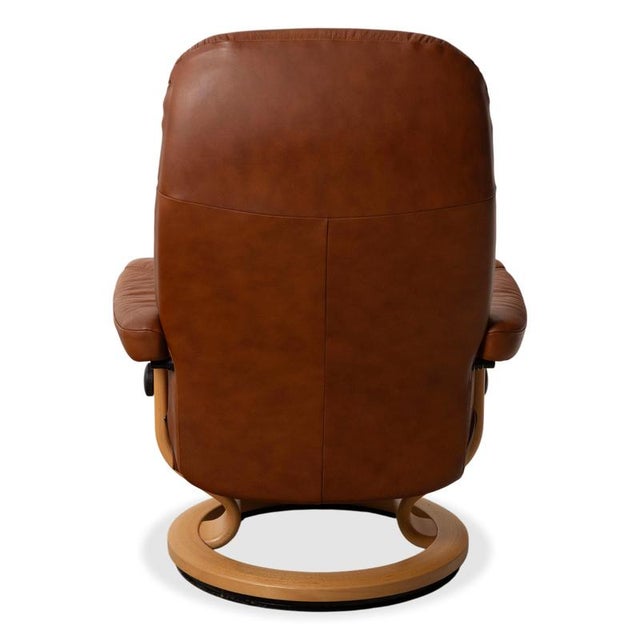 Brown Cognac Leather Consul Reclining Armchair with Footstool by Stressless For Sale - Image 10 of 17