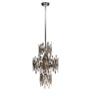 Brutalist Chandelier in Stainless Steel, France, 1970s