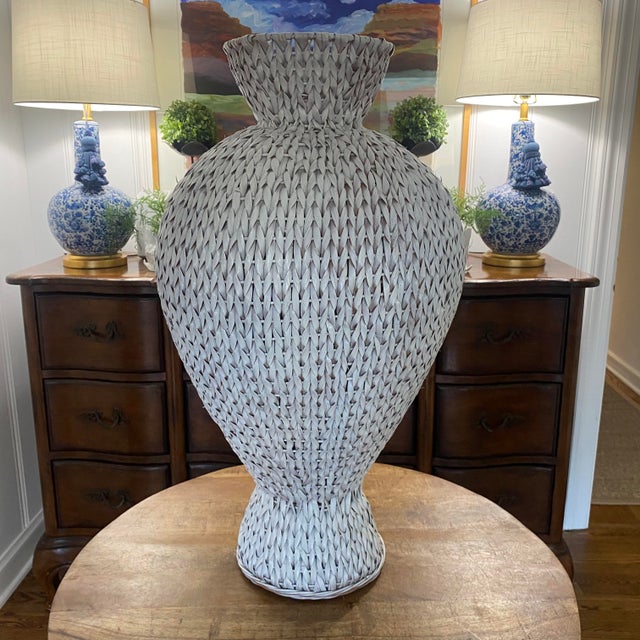 Vintage Oversized White Wicker Floor Vase Chairish