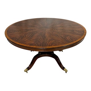 Round Crotch Mahogany Dining Table With Ebony Inlay Border For Sale