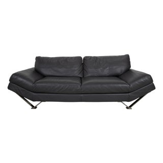Black Leather Relevé Two-Seater Sofa from Natuzzi For Sale