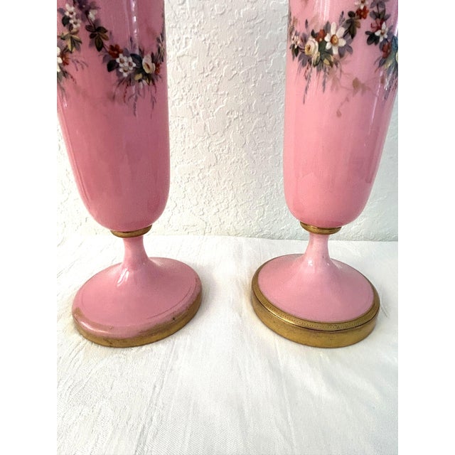 Victorian Antique Bohemian Art Nouveau Pink Art Glass Vases c.1900, a Pair For Sale - Image 3 of 7