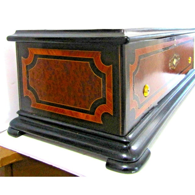 Swiss Ebonized Wood Trim Burl Walnut and Maple Inlaid Music Cylinder Box 1890s For Sale In Miami - Image 6 of 17