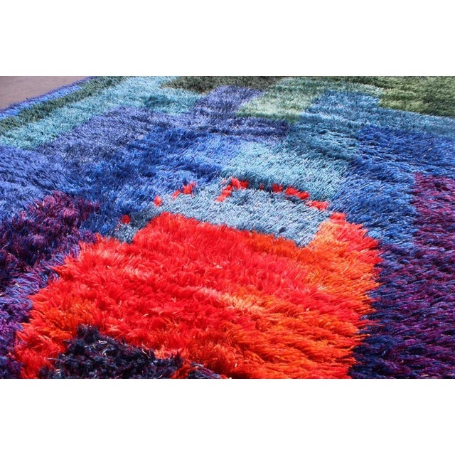Mid 20th Century Vintage Swedish Hand Knotted Rug in Abstract Design With Brilliant Colors 4'10'' X 7'2'' For Sale - Image 5 of 6