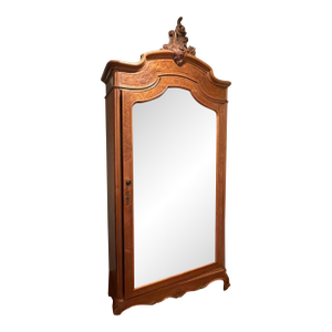 Antique French Rococo Revival Mirrored Armoire With Carved Crest, Circa 1900