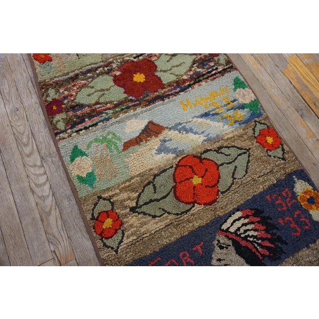 American 1940s Multicolor Pictorial Floral Folk Art Antique American Hooked Rug 2' 6''x12' 2'' Wool Runner Carpet For Sale - Image 3 of 11
