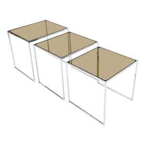 Set of 3 Wide Rectangle Shape Chrome & Smoked Glass Nesting End Side Tables