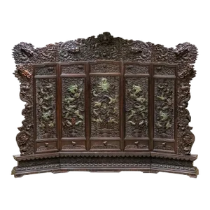 Antique Chinese Relief/Carved Screen in Solid Wood & Jade