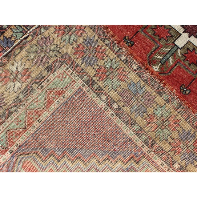 Mid 20th Century Vintage Turkish Oushak Rug With Tribal Medallion in Red Green Yellow & Purple For Sale In Atlanta - Image 6 of 7