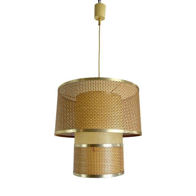 Vintage Italian Rattan Chandelier, 1970s For Sale