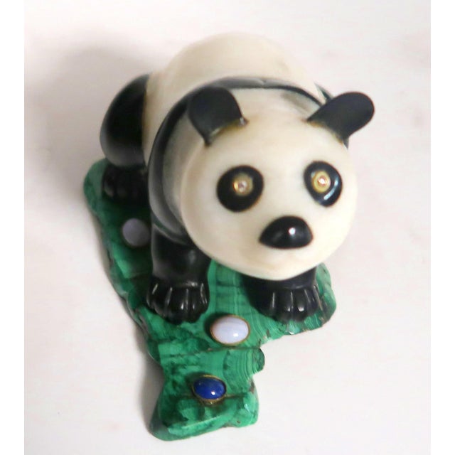 1900s Imperial Carved Hardstone Panda on a Malachite Base For Sale - Image 4 of 11