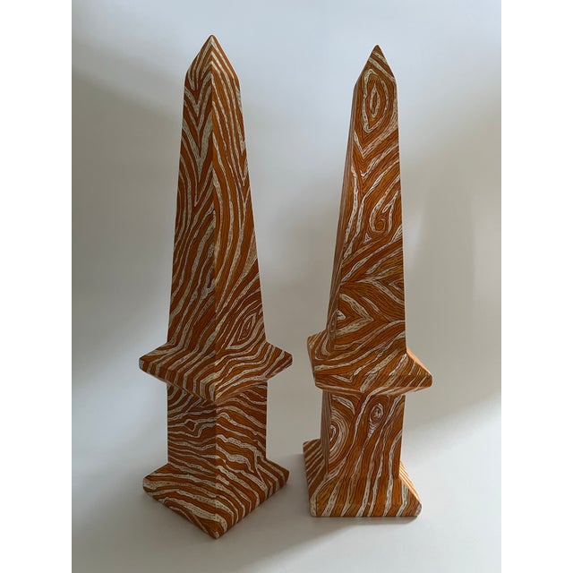 Hand Painted Chinese Faux Bois Style Obelisks a Pair For Sale - Image 6 of 12
