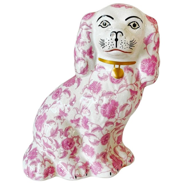Pink Floral Petite Staffordshire Style Spaniel Dog Figurines - A Pair For Sale - Image 4 of 8
