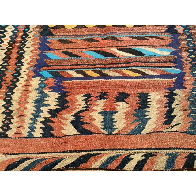 Antique Kurdish Bidjar Tribal Kilim Rug, Handwoven Wool, Stripe Pattern, Turquoise & Yellow, 5x9 For Sale - Image 14 of 15