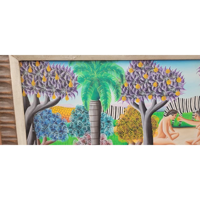 Green Vintage Signed Hatian Painting of Adam & Eve For Sale - Image 8 of 10