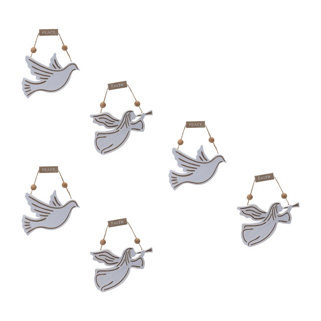2020s Wood Dove and Angel Sentiment Ornament (Set of 6) For Sale - Image 5 of 5